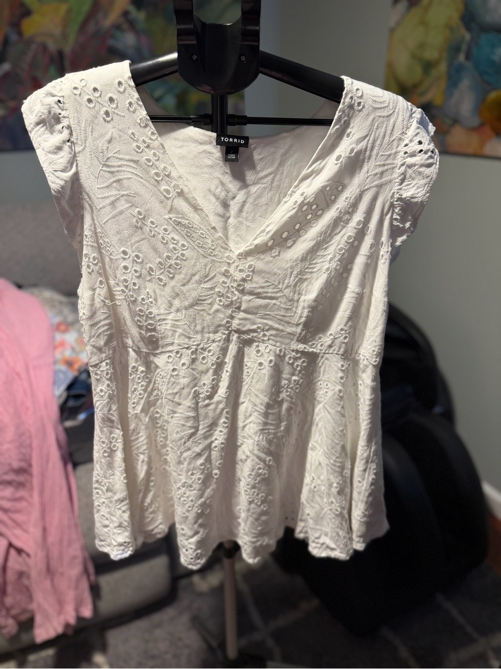 Torrid White Eyelet V-Neck Peplum babydoll Top size 2